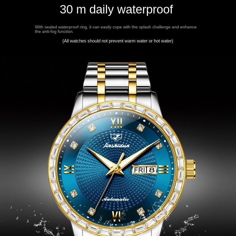 JINSHIDUN Marke Business Diamant Automatische Mechanische Uhr herren Business Wasserdichte herren Uhr herren Uhr