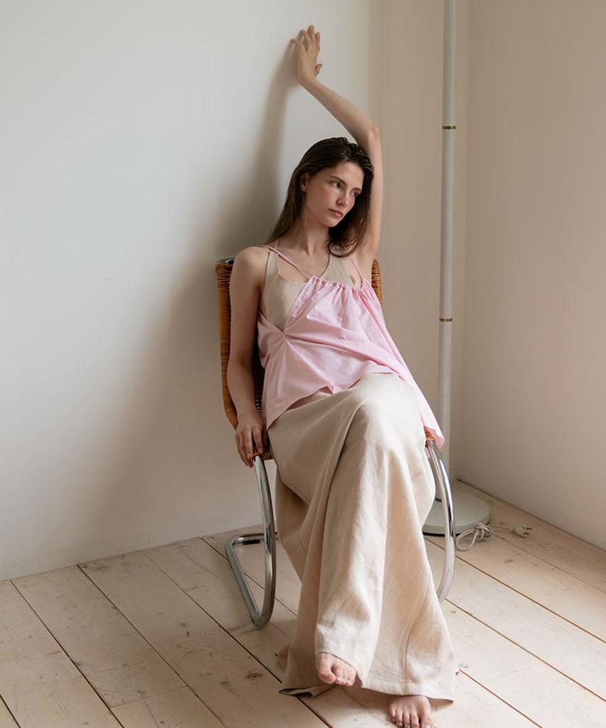 Deolum Linen Halter Dress_Beige