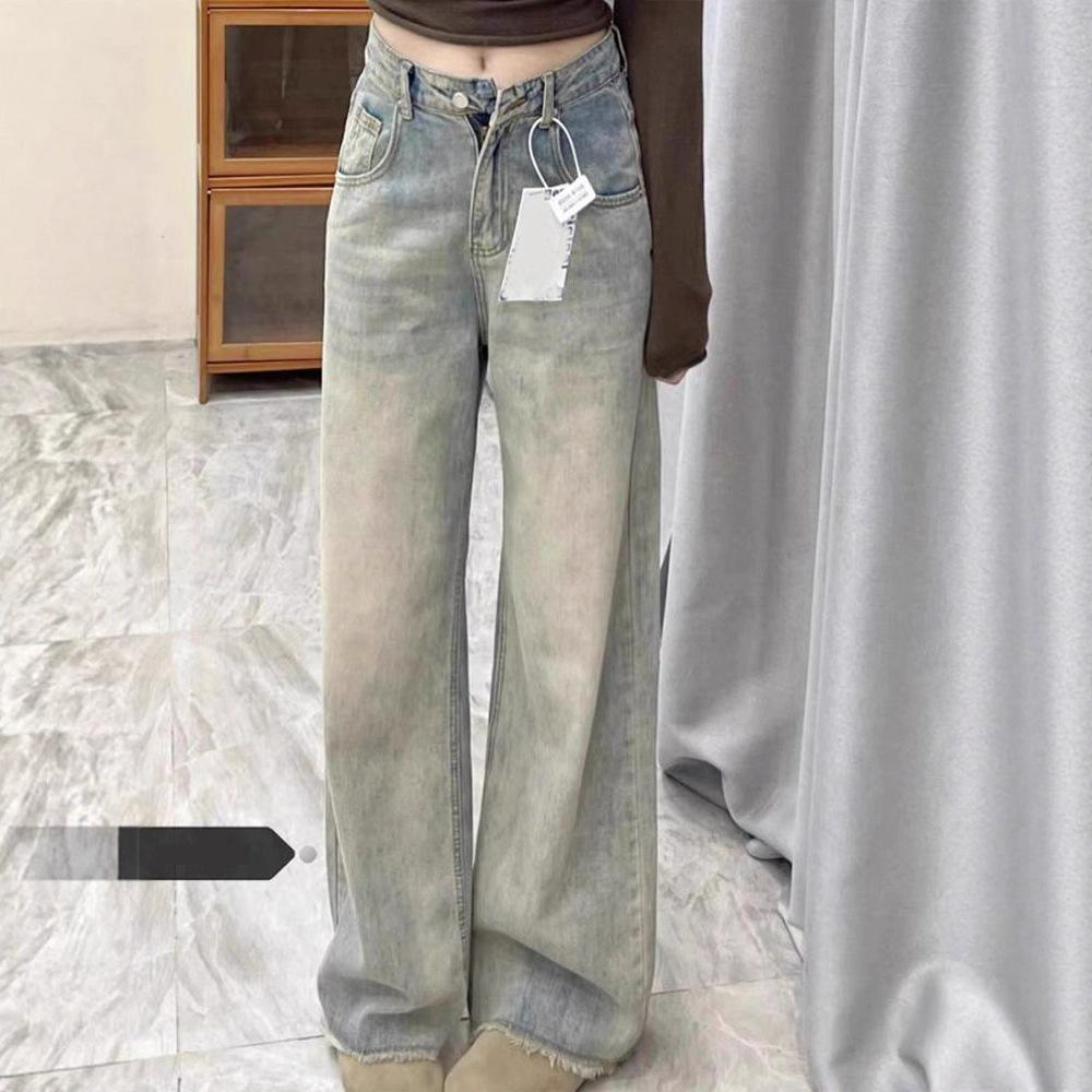Jeans Confortáveis Mulheres Anos Cintura Alta Design Vintage Senso da Juta Soltos Skinny Retos Calças Jeans de Perna Larga para Mulheres Calças Jeans Longas
