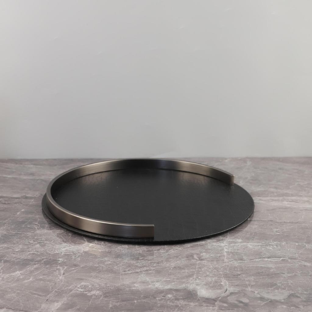 European Metal & Leather Storage Tray for Home Decor