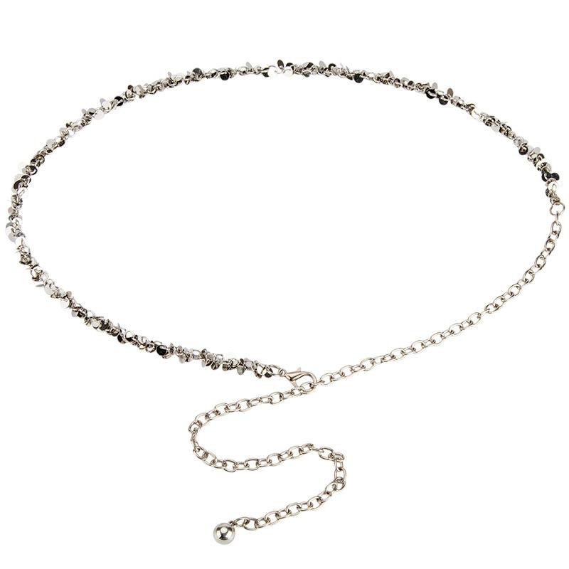 European and American Sequin Decorative Dress Belt Women's High-end Elegant Small Fragrance Style Waist-closing Metal Waist Chain for Girls