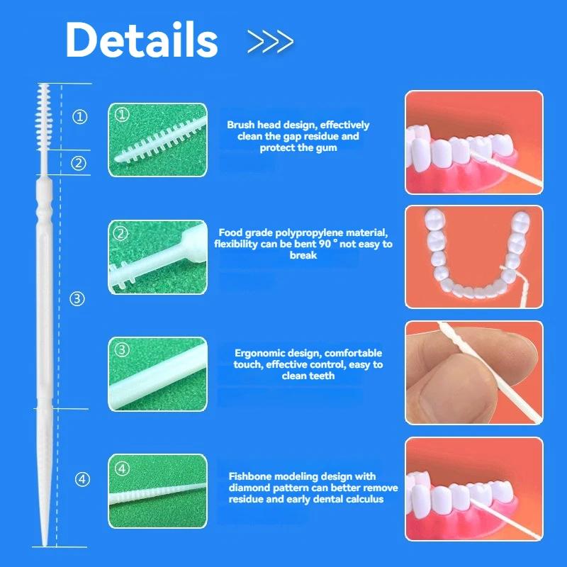 200pcs Plastic Double-headed Disposable Toothpicks Ultra Fine Interdental Brush Dental Flossing Head Oral Hygiene Tool
