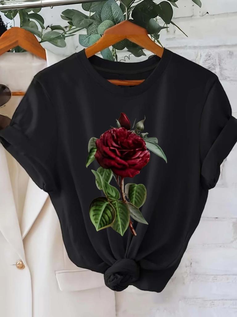 Camiseta Con Estampado De Rosas Rojas Para Mujer Pantalón Corto Informal Con Cuello Redondo Camiseta De Unisexga Ropa De Calle