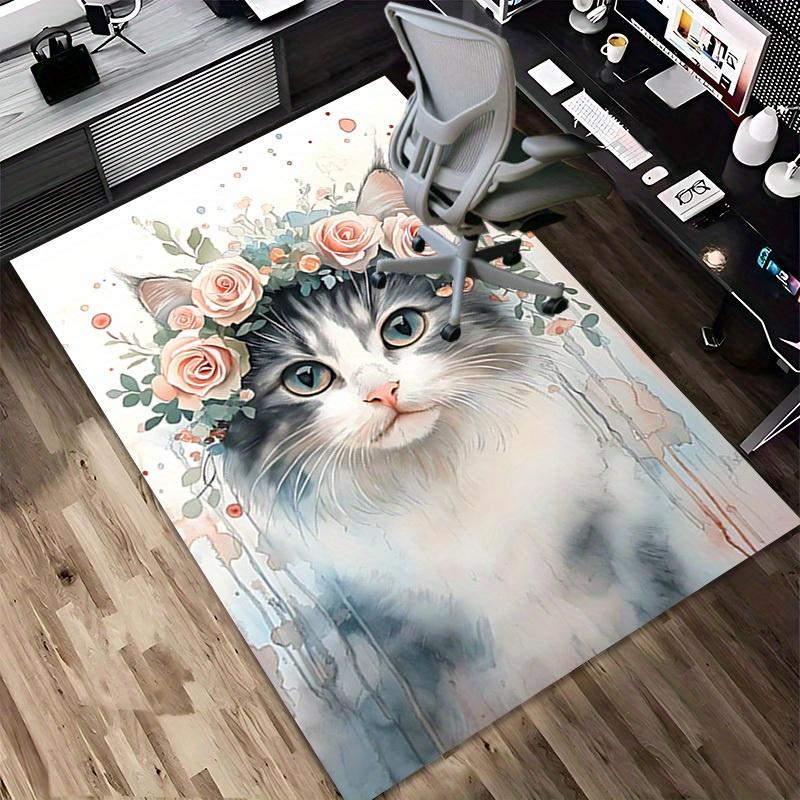 1pc Flower Crown Cat Themed Rug for Home Decor, Non-slip Office Carpet, Chair mat, Outdoor Mat, Christmas and Halloween gifts-0731023