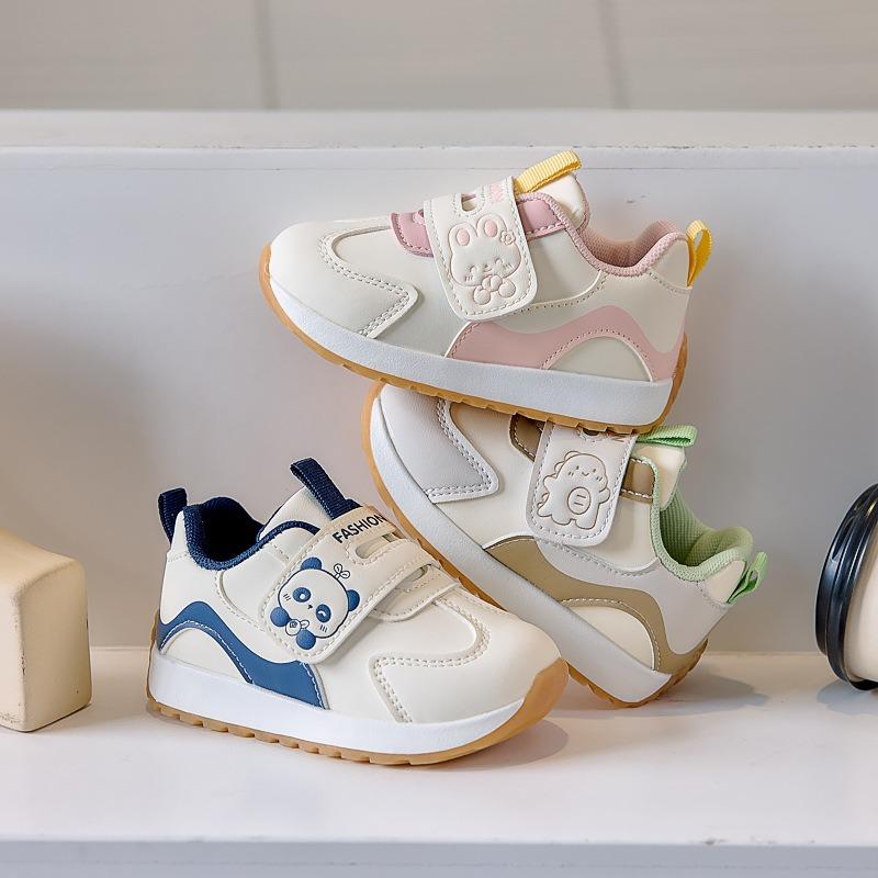 Baby Walking Shoes with Leather Upper, Toddler Hook-and-Loop Functional Shoes, Boys' Anti-Slip Classic Sneakers, Girls' Soft-Sole Sports Shoes.