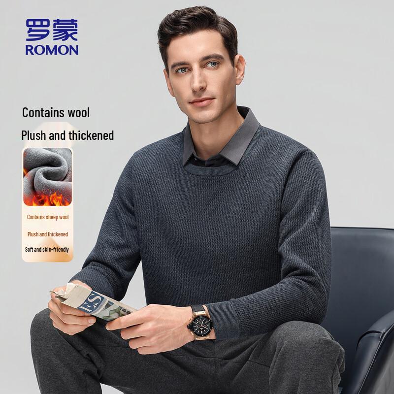 

ROMON Men s Fleece Lined Wool Blend Pullover Sweater L