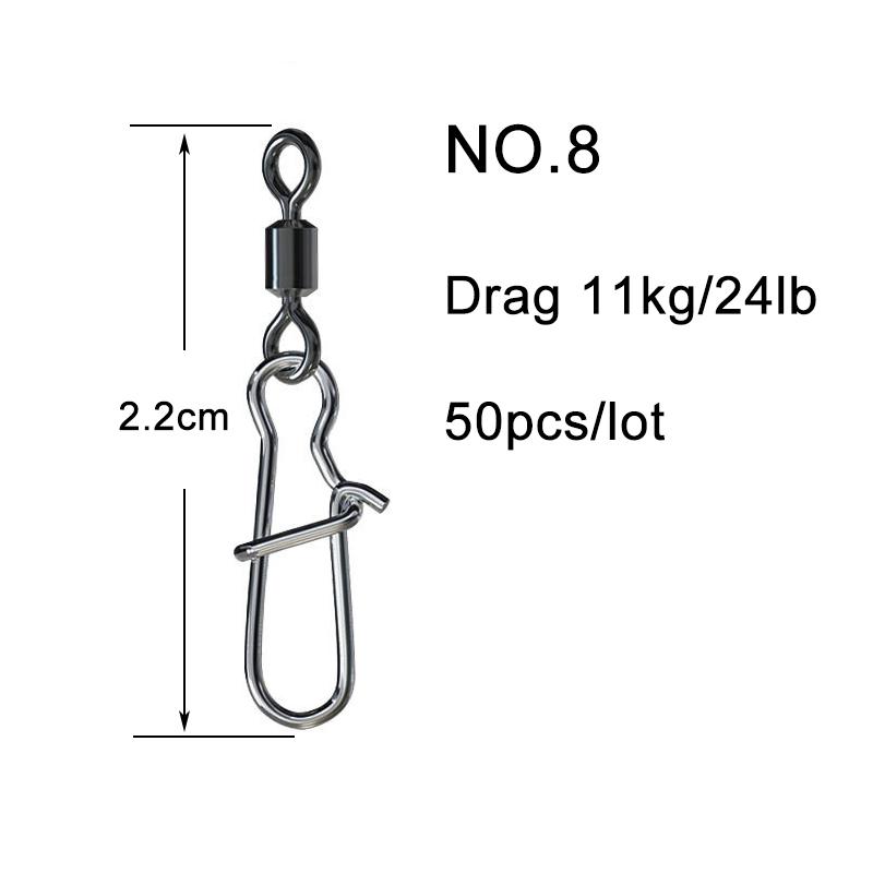 50PCS Fishing Bearing Rolling Swivel Solid Ring Squid Jig Lure Swivels Fishing Connector Snap Accessories Stainless Steel