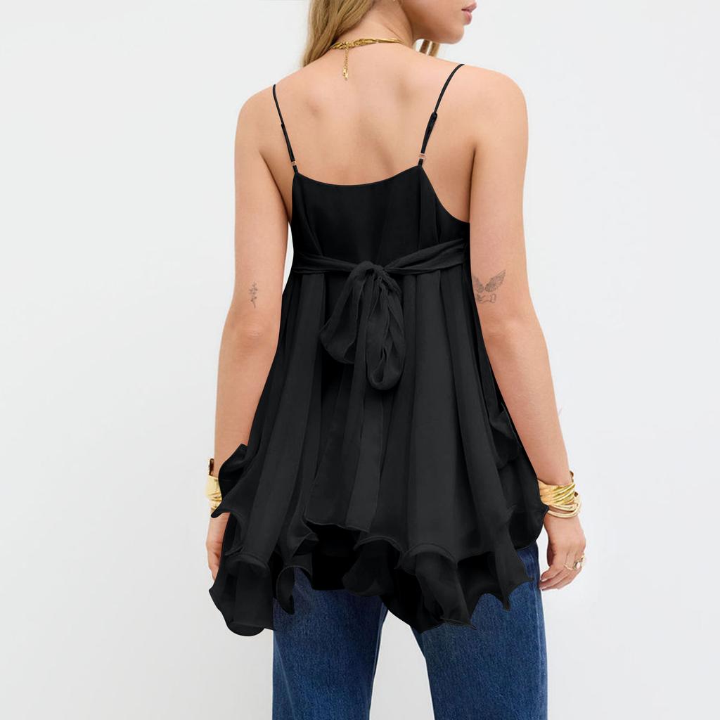 Top Casual da Donna Senza Maniche con Spalline Arricciate Off-the-Shoulder in Chiffon