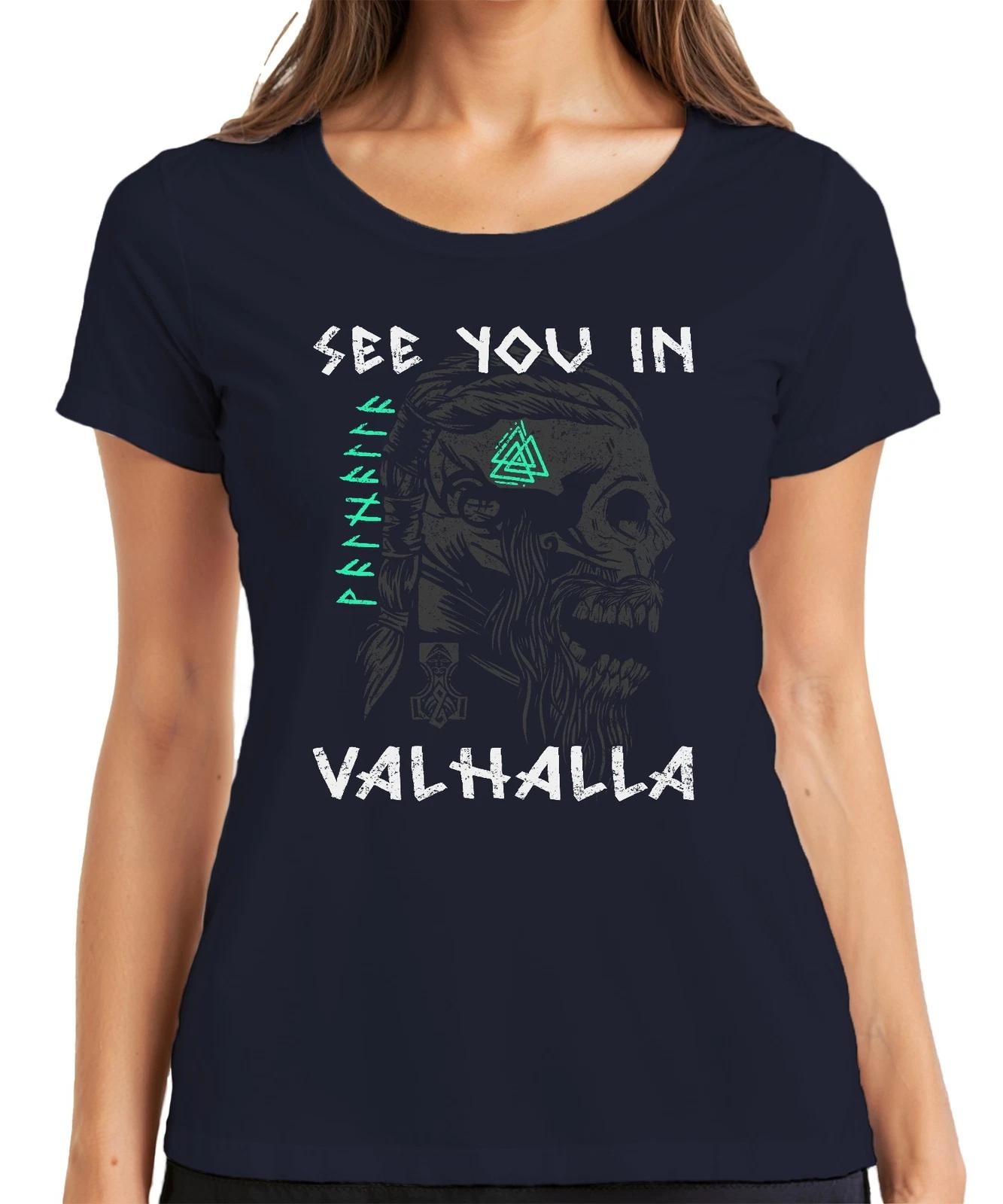 See you in Valhalla Wikinger Schädel Runen Mjolnir Nordisch Odin Damen T-Shirt XXXL