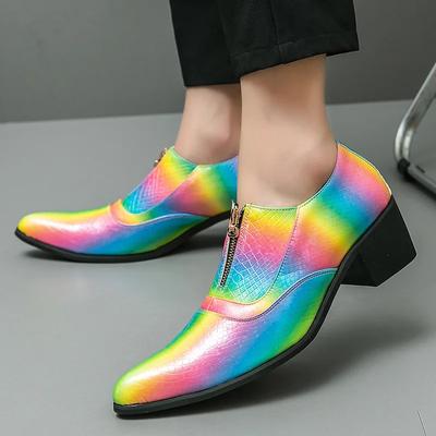 Módní Barevné Pánské Boty na Vysokém Podpatku Velikost 38-46 Špičaté Kožené Společenské Boty Pánské Čtvercový Podpatek Maturitní Boty Zapatos De Vestir Hombre