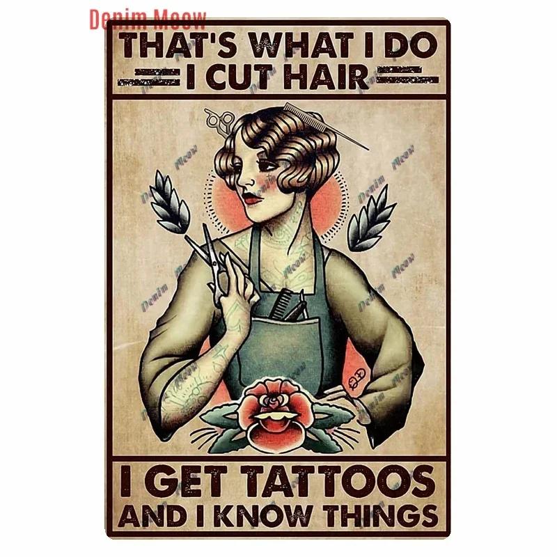 Vintage Hair Stylist Metal Tin Sign Tattoo Artist Metal Retro Hairdressing Salon Room Wall Home Decor 8x12 inch