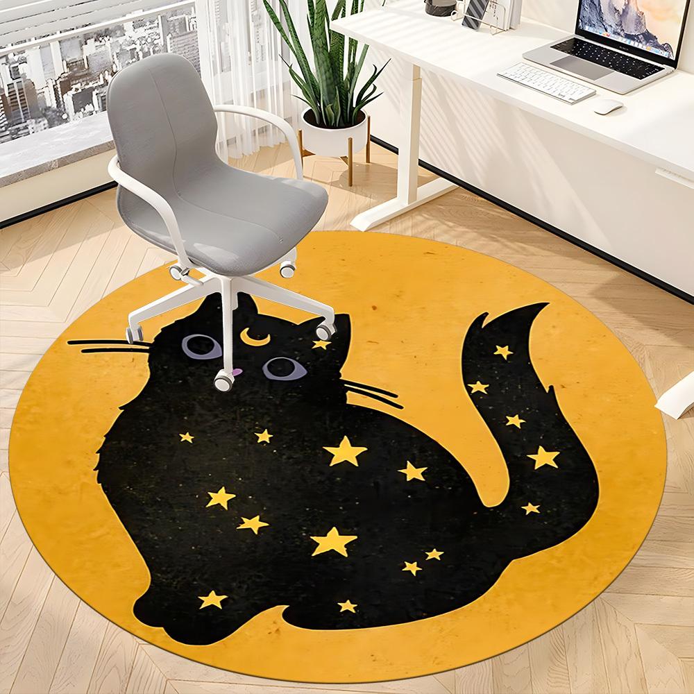 1pc Moon Cat Office Round Area Rug, Mat Suitable For Office, Under Office Chairs Bedroom Living Room Home Decor, Room Deco