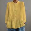Baumwollleinen Stehkragenhemd Damen Einfarbig Plissiert Mode Vielseitige Strickjacke Temperament Tops