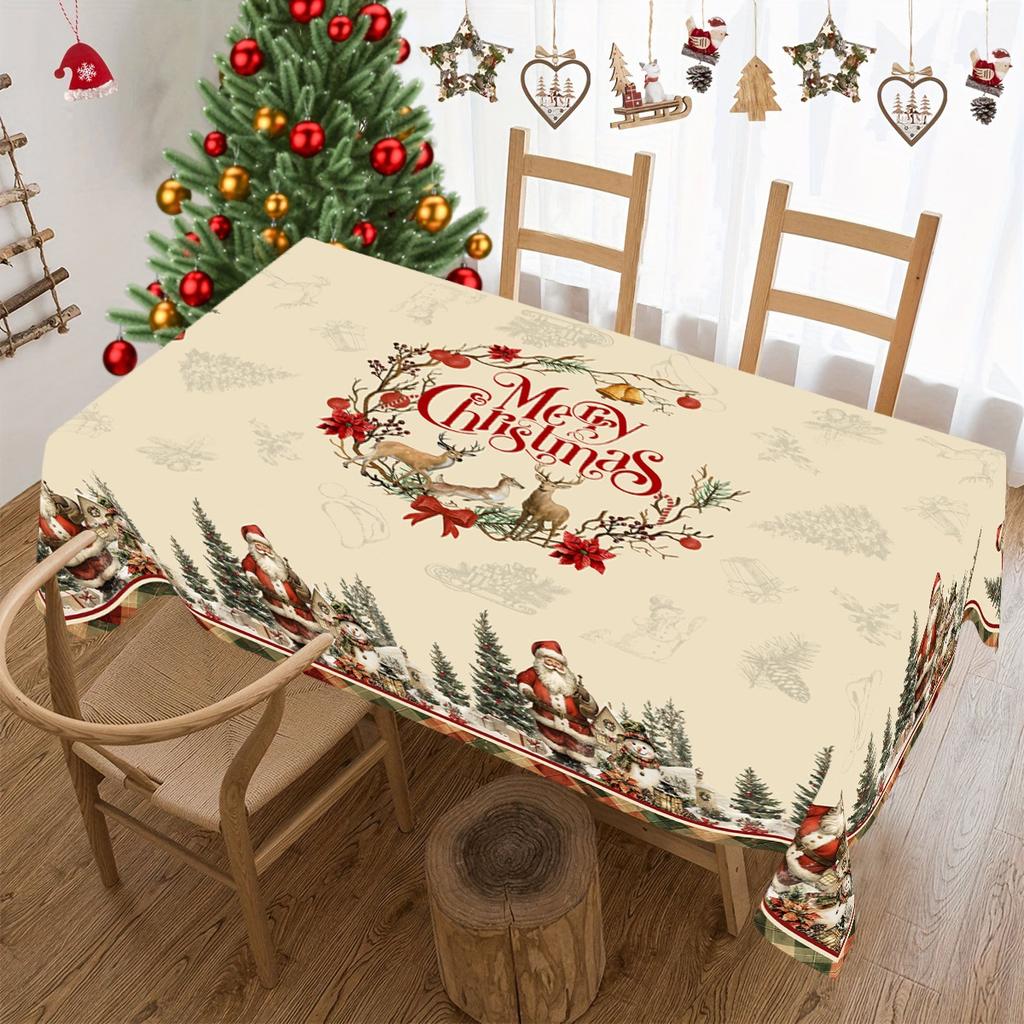 Vintage Christmas Tablecloth Merry Christmas Decoration For Home 2025 Xmas Navidad Notal Noel Table Cover New Year 2026 Gift
