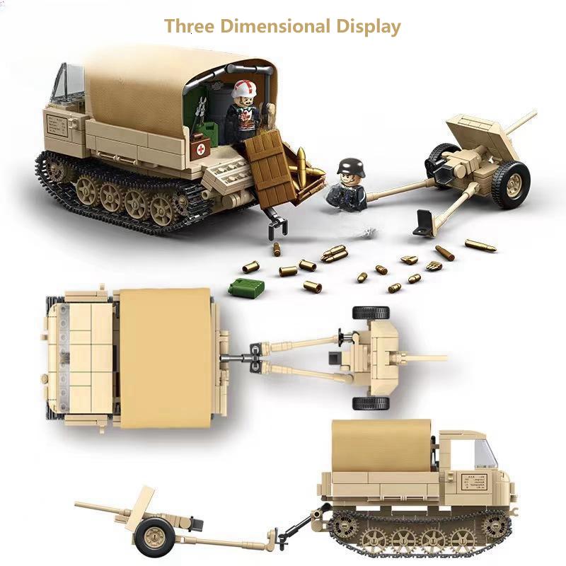606 Pcs RSO/01 & 37mm Antitank Gun PaK35/36 WW2 Military SeriesTank Building Blocks  Bricks Model Set Toys for Kids Gifts
