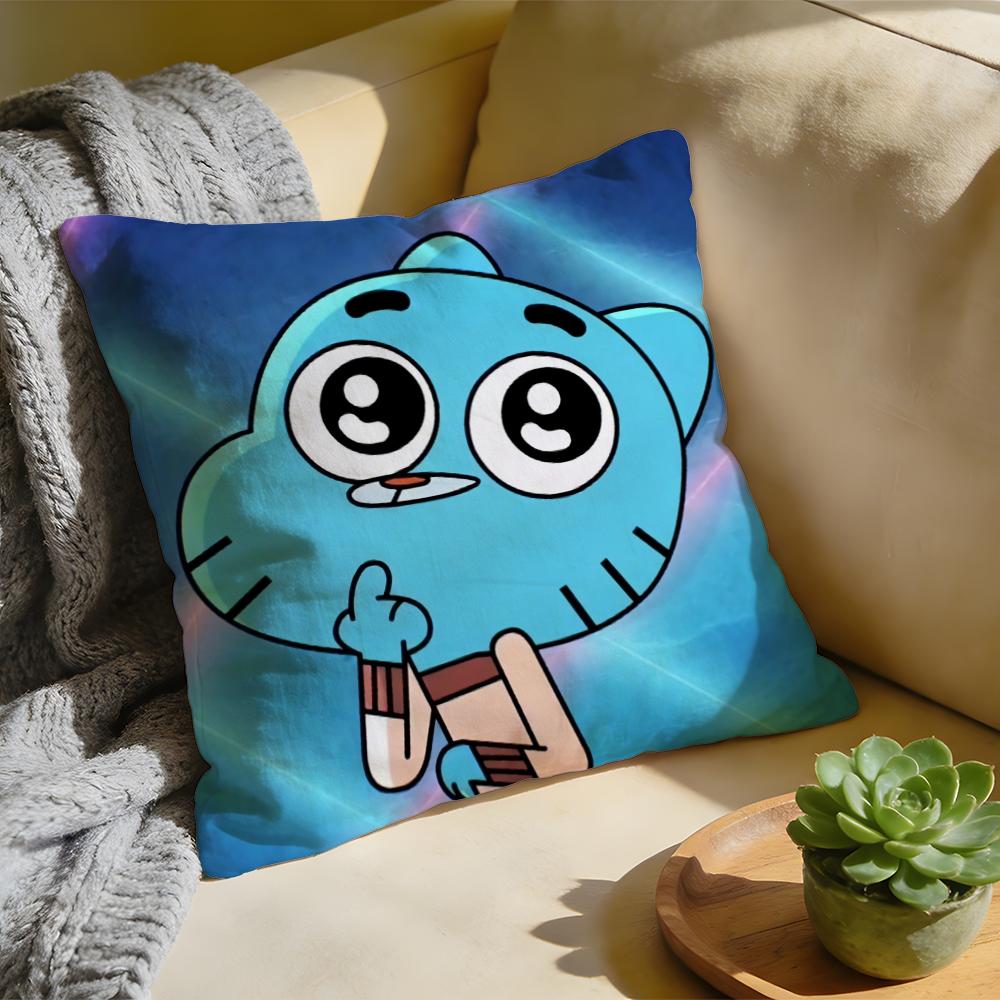 Cushion Cover Washed Linen Soft Breathable Decorative Case For Sofa Home Cartoon GGumball DDarwin Pillow cover