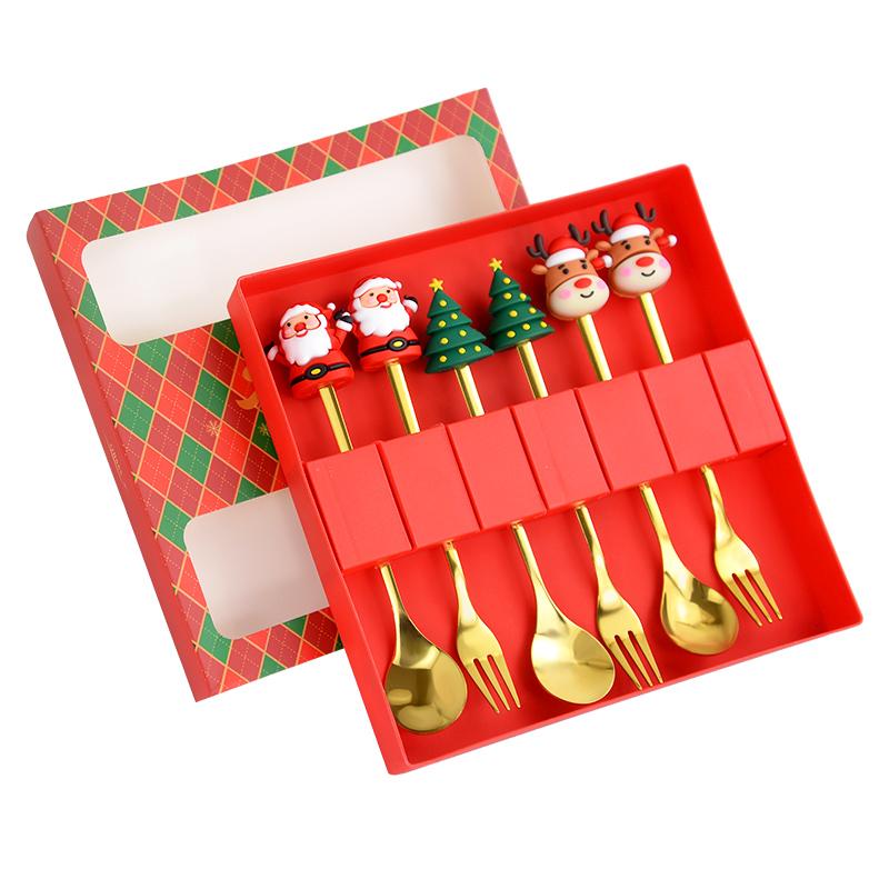 (2/4/6pcs) Christmas Spoon Forks Gift Stainless Steel Cutlery Tableware Set Coffee Tea Dessert Scoop 2025 New Year Home Decor