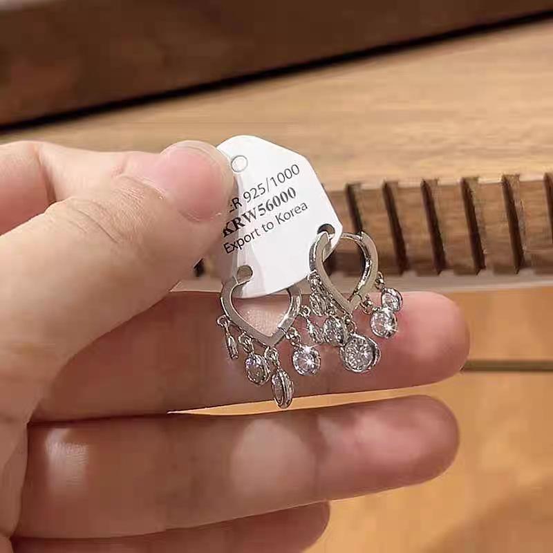 Fashion light luxury zircon fringed earrings women, trendy personality versatile earrings