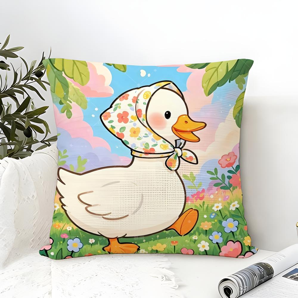 Funny And Surprising Duck Pattern Pillow Case Cotton Linen Fabric Square Zipper Pillowcase Home Decorative Living Room