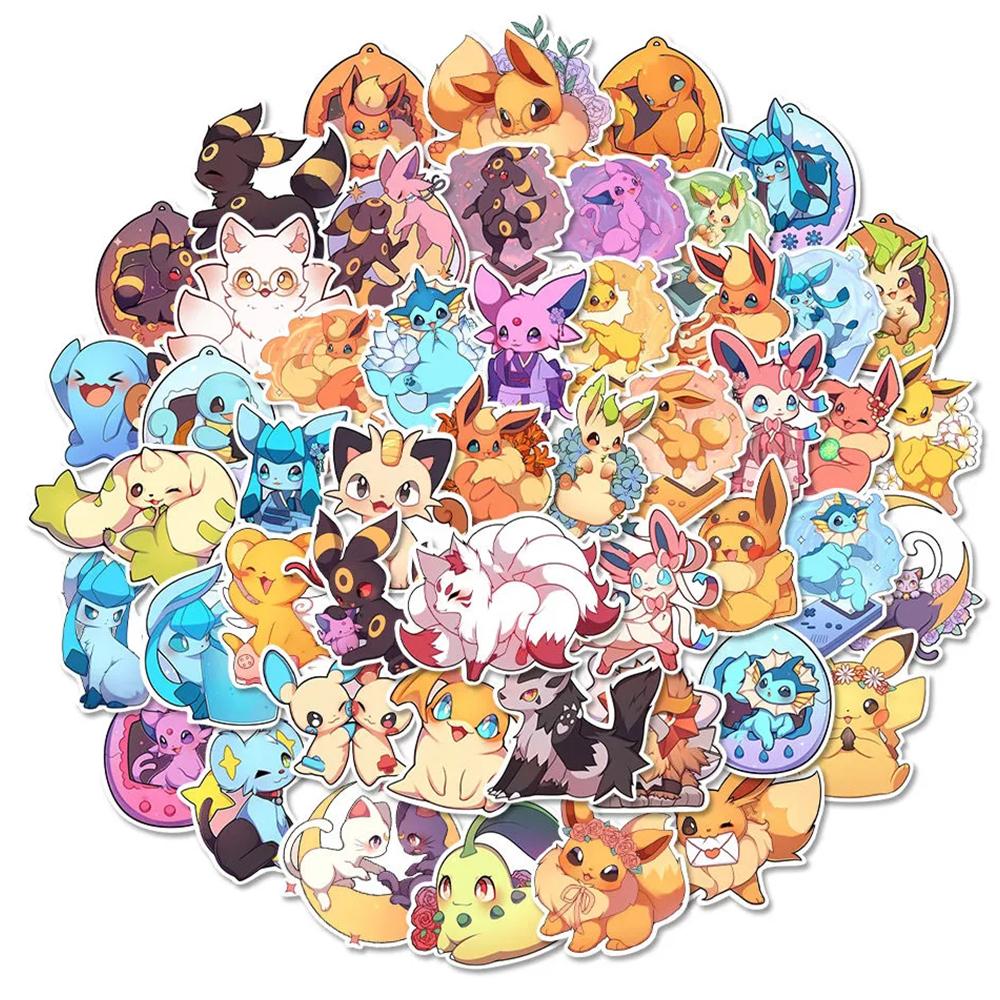 10/30/50pcs Kawaii  Pikachu Eevee Stickers Cute Cartoon Kids Decals Toy Phone Case Luggage Diary Anime Graffiti Sticker