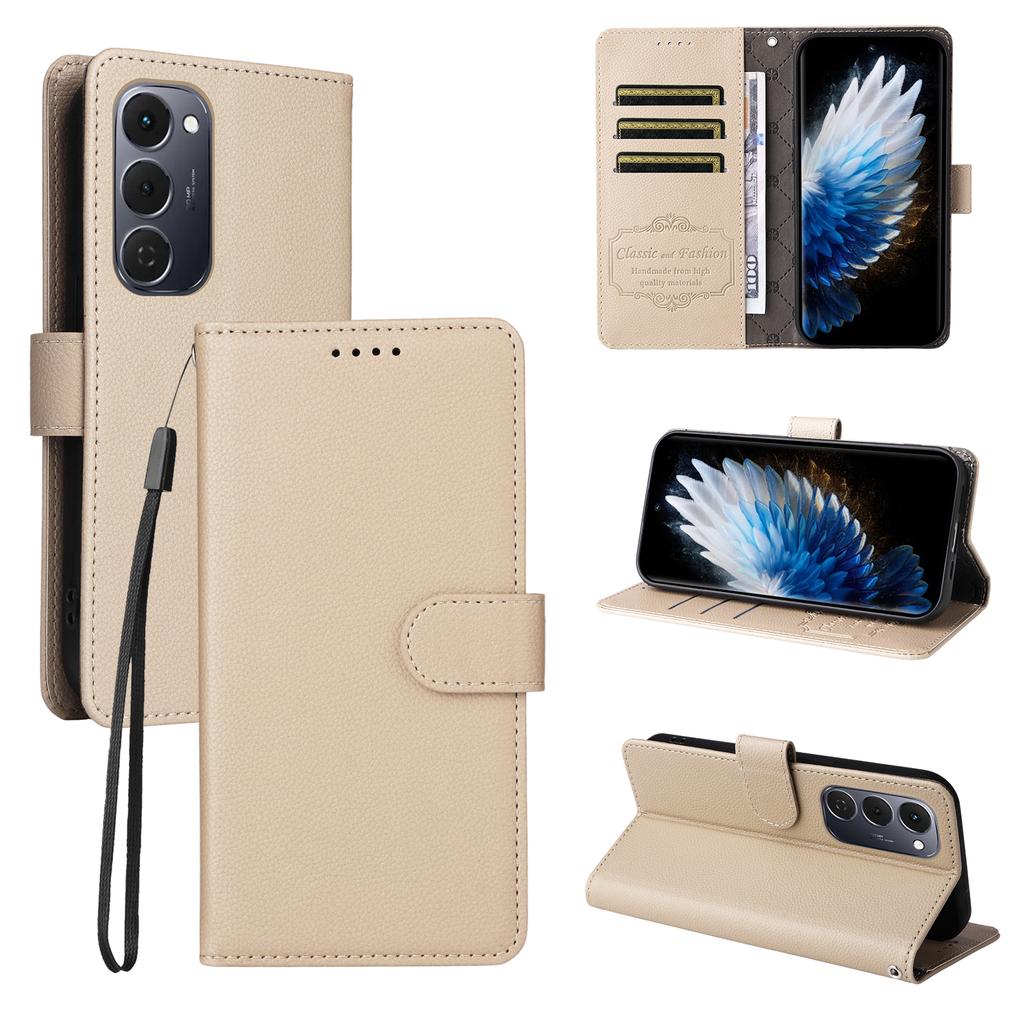 For TECNO Spark 40 Pro+ 4G Case RFID Blocking 3 Card Slots PU Leather Phone Cover with Wrist Strap