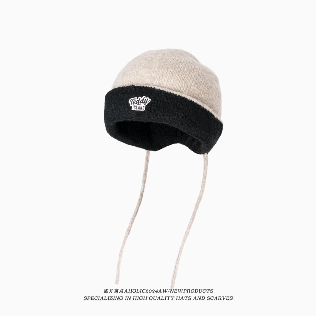 New Color-blocking Hats for Women Wearing Knitted Hats On Both Sides In Autumn and Winter Warm Wool Hats Versatile To Show Their Faces.