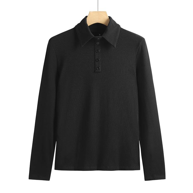 Women's Trendy T-shirt Lapel Cotton Comfortable Inner Wear Fashionable Women's Long-sleeved T-shirt Bottoming Shirt Slim Fit Top