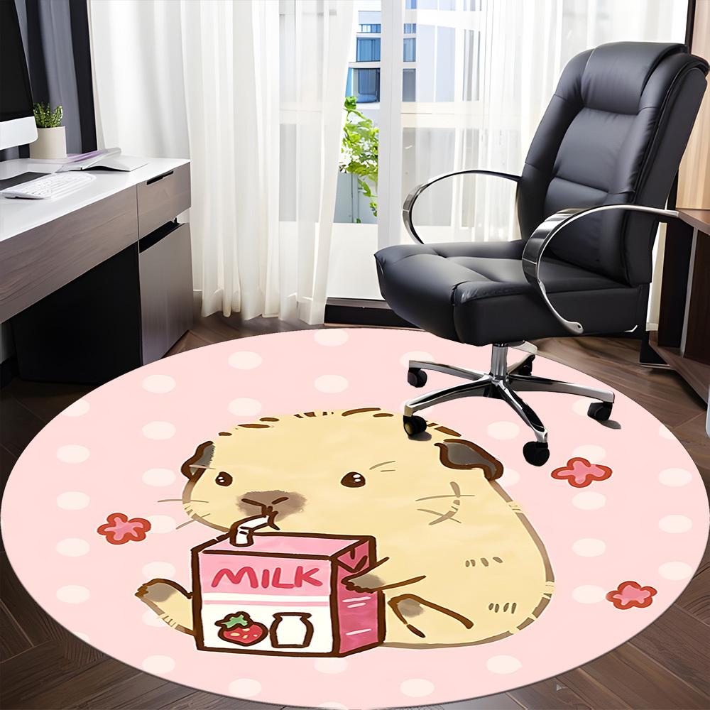 1pc Hamster Milk Office Round Rug, Carpet for Office, Gaming, Lightweight Round Floor Mat yy260205092