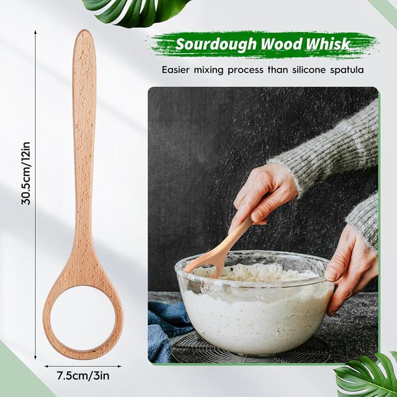 BEAU-12Inch Wooden Danish Dough Whisk Sourdough Whisk Dough Mixer Bread Whisking Tool For Mixing Sourdough Bread