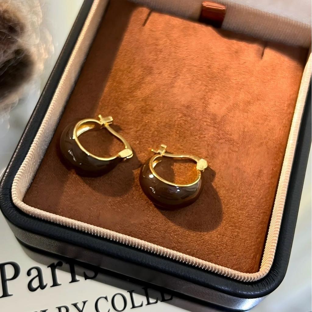 Medela Style Brown Oil Dripping Small Circle Ring Loose Temperament Commuter Earrings Yiwu Jewelry Factory