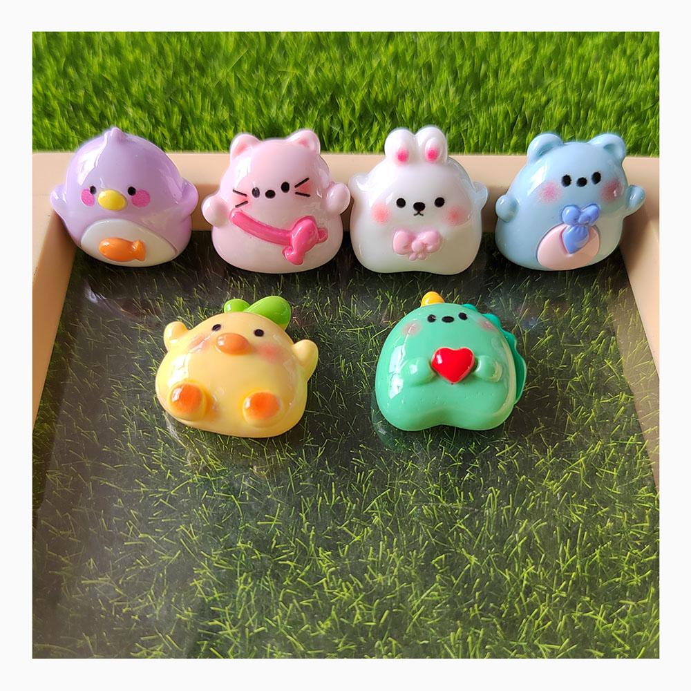 100Pcs/Lot Assorted Cartoon Animal Flatback Resin Charms Cute Cat Chicken Rabbit Bear Dinosaur Buttons for Scrapbooking Decor about22mm