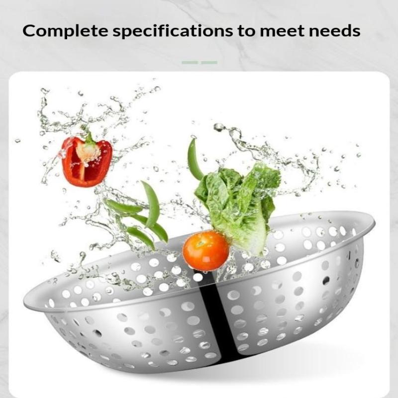 [JN] Rice Sieve Strainer Stainless Steel Colander Kitchen Helper Big Drainer Basin For Washing Vegetables Fruits Pasta Draining