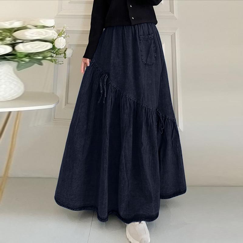 

ZANZEA Женские Свободные Повседневные Однотонные Длинные Юбки 5XL темно-синий