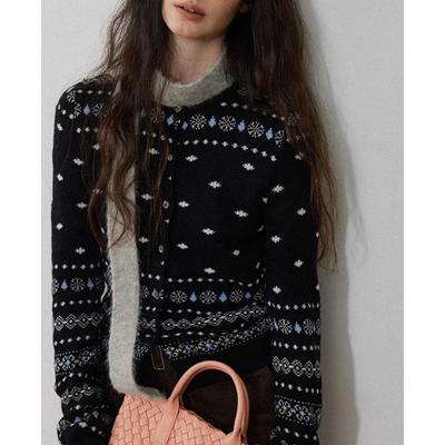 Lofi French Retro Jacquard Knit Women's Sweater Cardigan - Autumn/Winter Slim Fit Top