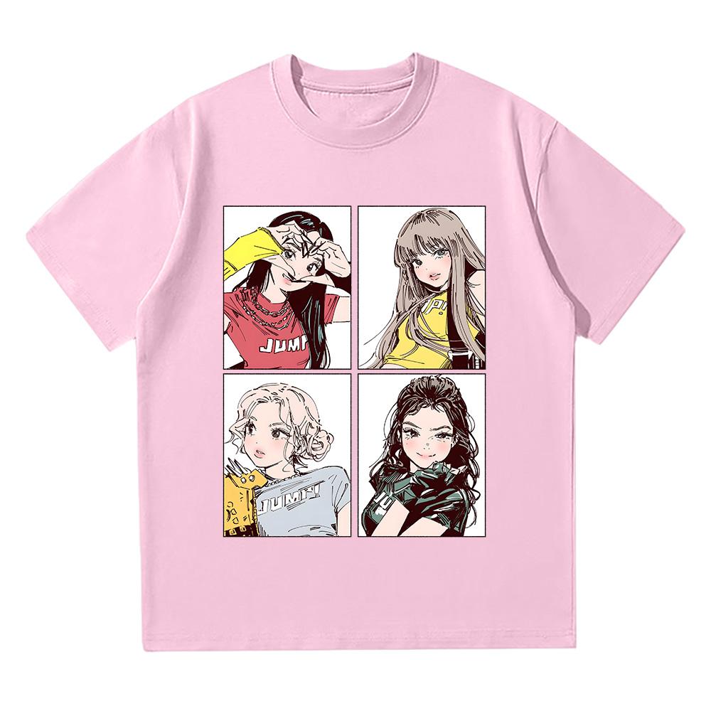 Kpop BP Jump 2025 Tees Pink Girls Band Clothing Adorable Anime Graphic T Shirts Summer High Quality Cotton Comfortable Y2K Tops