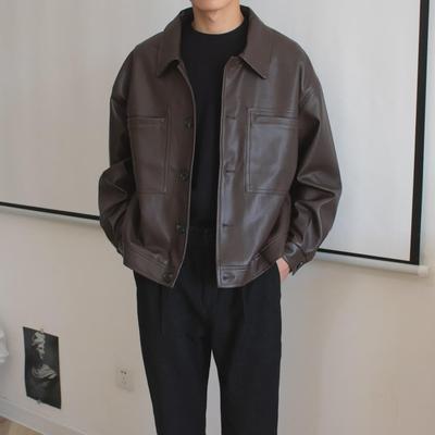 Veste de moto rétro en cuir PU pour homme - Style revers coréen pour les tendances printemps et automne