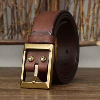 Cinturón Retro Mate de Piel de Vaca de Primera Capa con Hebilla de Pin para Hombre, Cuero Genuino, Tendencia Versátil, Casual, para Jeans, Gente Joven