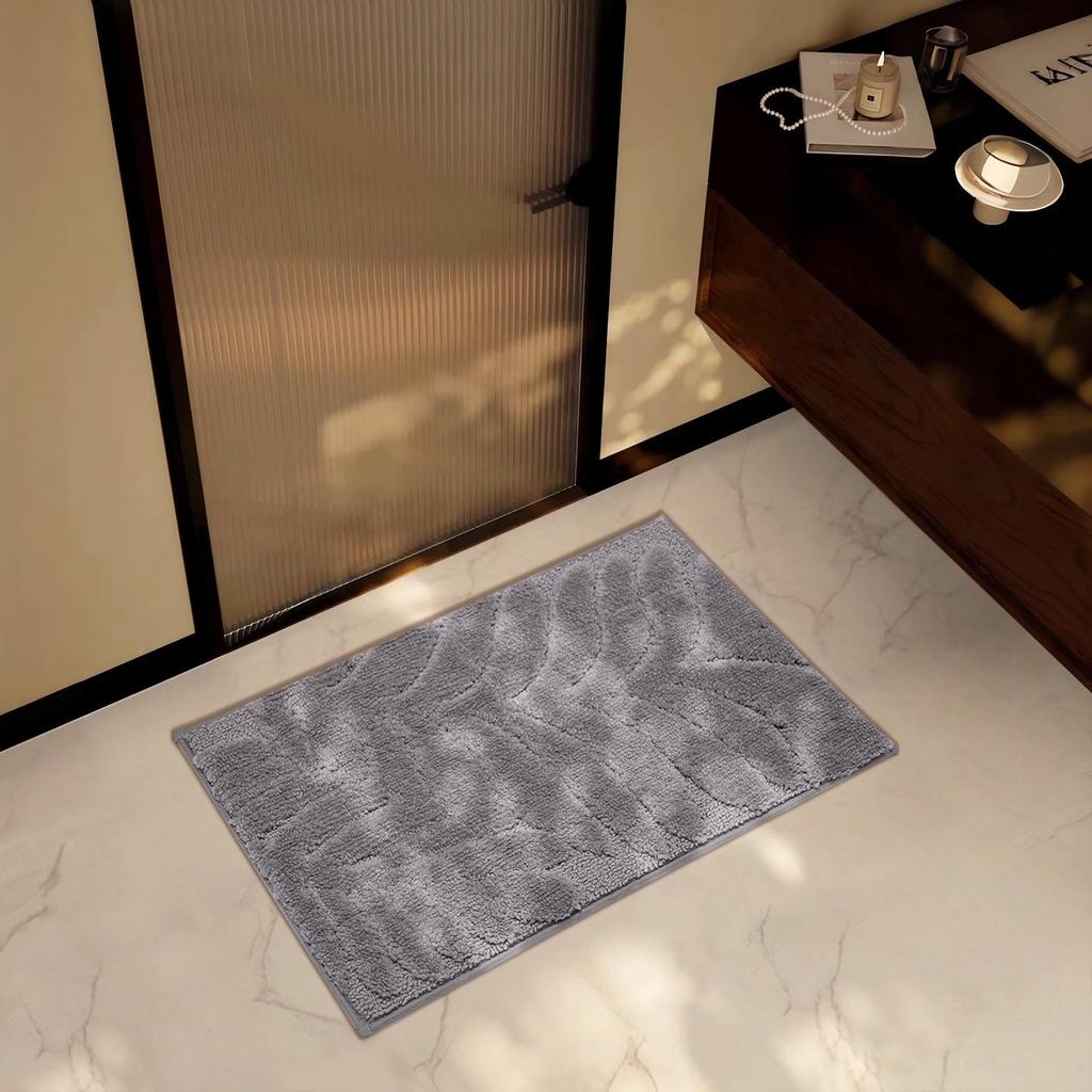 Cross-Border Leaf Flocked Bathroom Mat: High-Low Pile, Absorbent, Non-Slip, Quick-Drying Toilet Entrance Foot Pad.