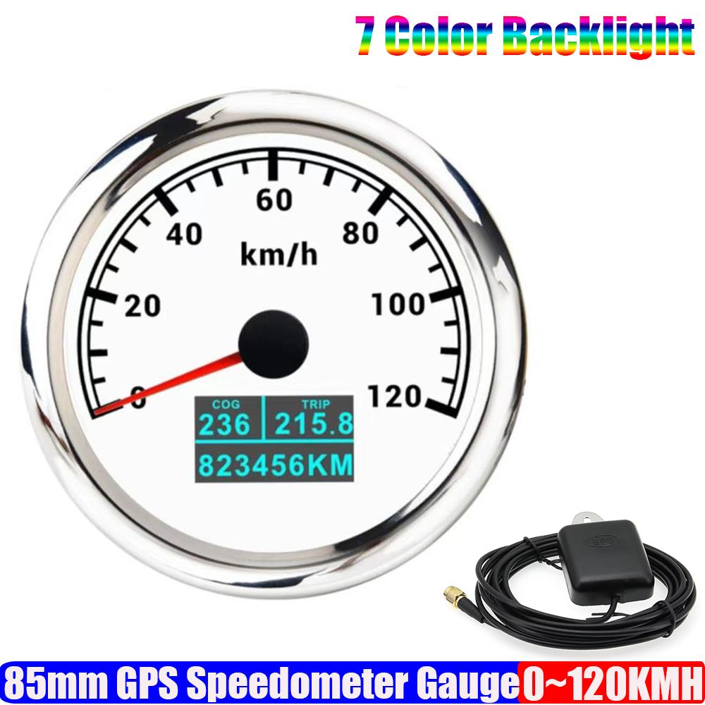 

ZMFJH 30~200KMH 85MM GPS Speedometer Gauge with Antenna COG TRIP Odometer 7 Color Light Speed Meter for Auto Car Boat Yacht 120KMH WS