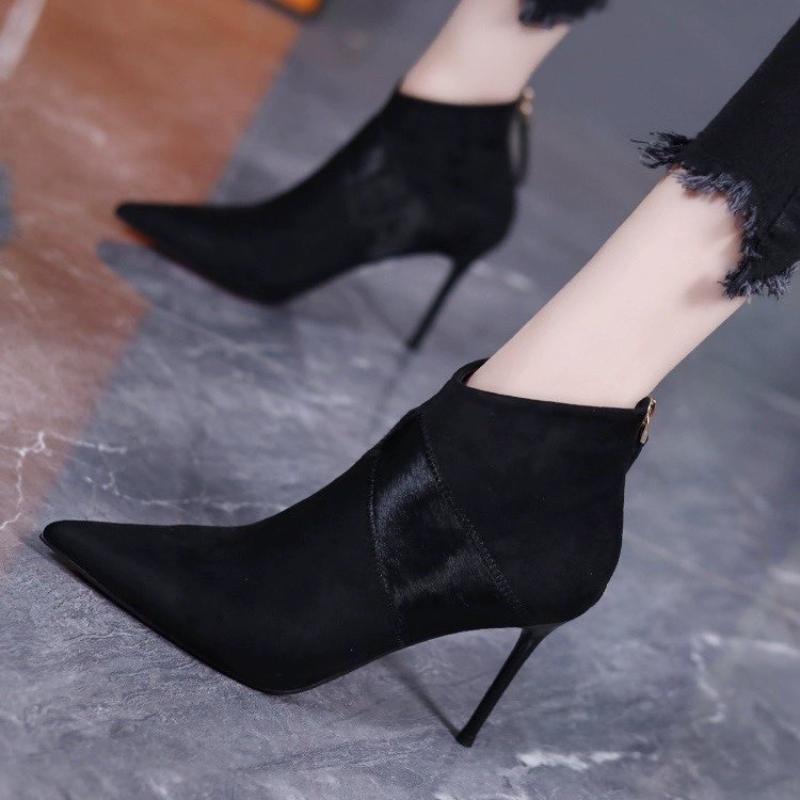 Short Shoes for Woman Women's Ankle Boots Very High Heels Footwear Pointed Toe Pink Suede Booties Heeled Sexy Chic and Elegant