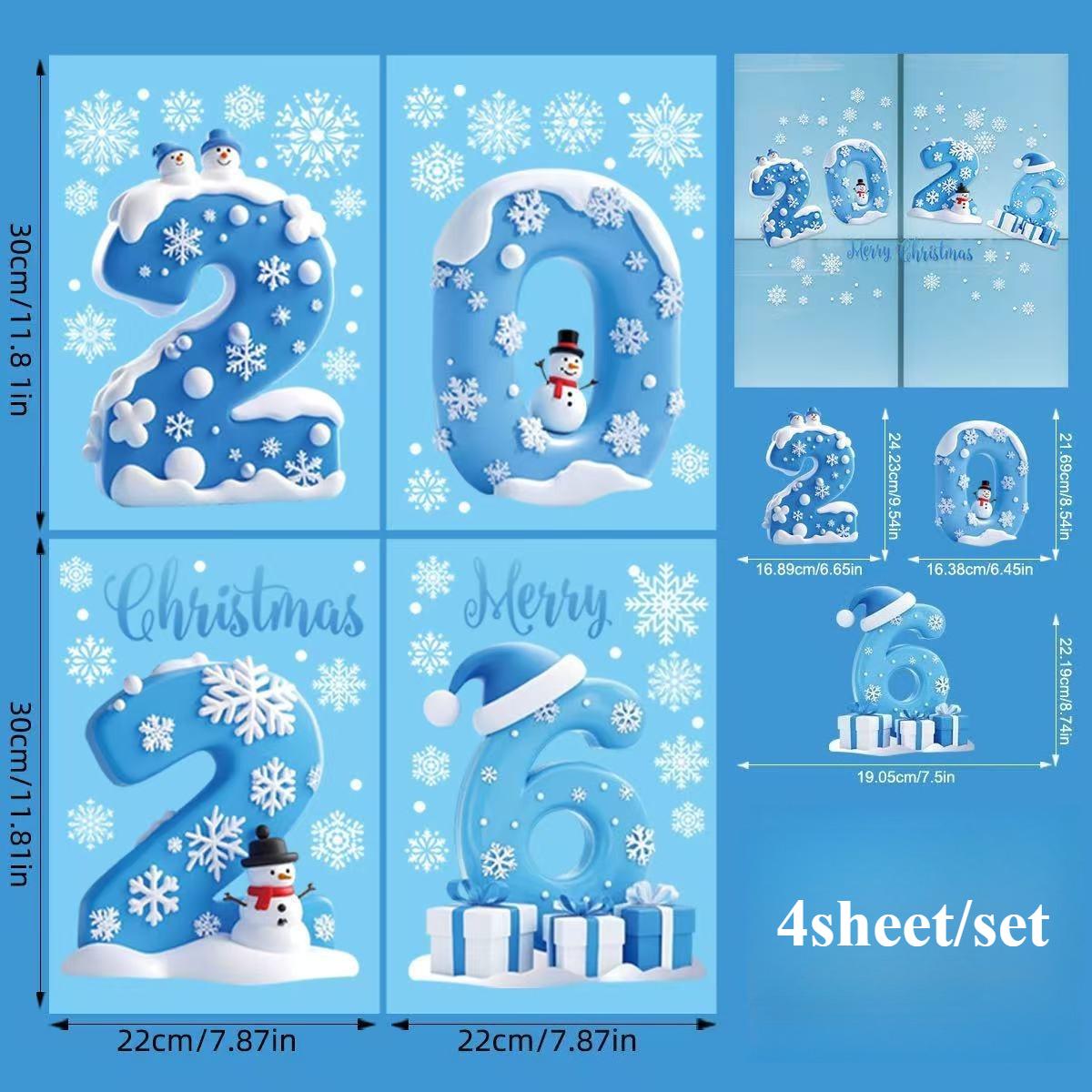 

Новогодние рождественские наклейки-снежинки на окна 2026, Праздничные украшения для витрин, вечеринок и мероприятий