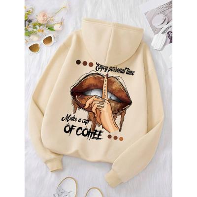 Prepara una Tazza di Caffè Stampa Segreto Sporco Felpa da Donna Morbida con Cappuccio Calda in Pile Felpe con Cappuccio Oversize Streetwear