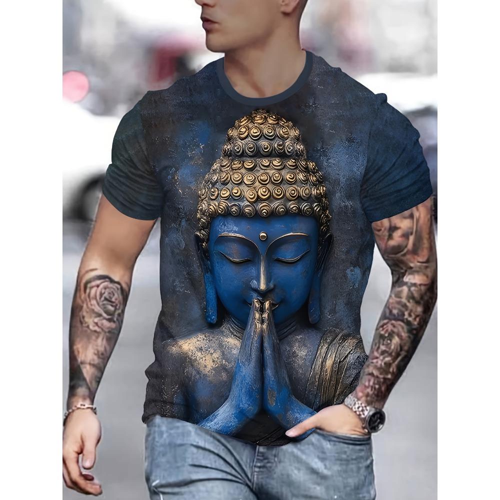 Hindu god men's T-shirt, religious belief 3D printed Aslan Vishnu devotee cosplay T-shirt, hip-hop outdoor sports top