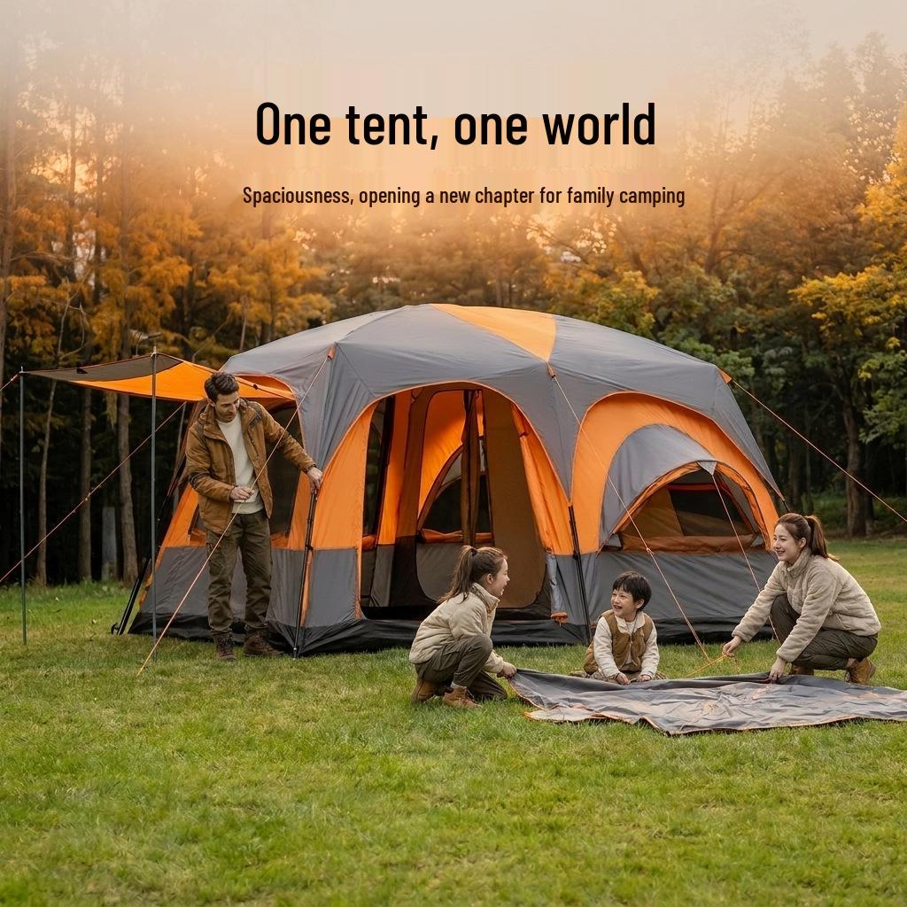 Double-Layer Ridge Tent: Outdoor Camping Tent with Two Bedrooms, Living Room, Sunshade, and Expandable Space