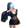 New large size sexy pure desire perspective deep V sex underwear lace mesh horn sleeve onesie