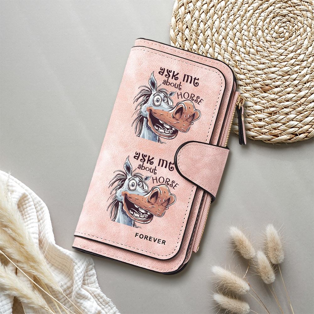 Cute Horse Printed Long Wallet Large Capacity PU Leather Card Holder Portable Purse for Daily Use