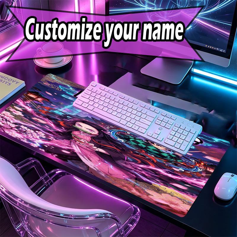 Custom Name Personalized Demon Slayer Anime Pattern Mousepad, Laptop PC Desk Mat, Decorative Desk Mat for Home Keyboard Pad Gift