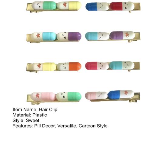 Hair Clip Cartoon Style Happy Pill Hair Pin Plastic Non-Fading Hairpin Headwear Hair Styling Tool Hair Accessory