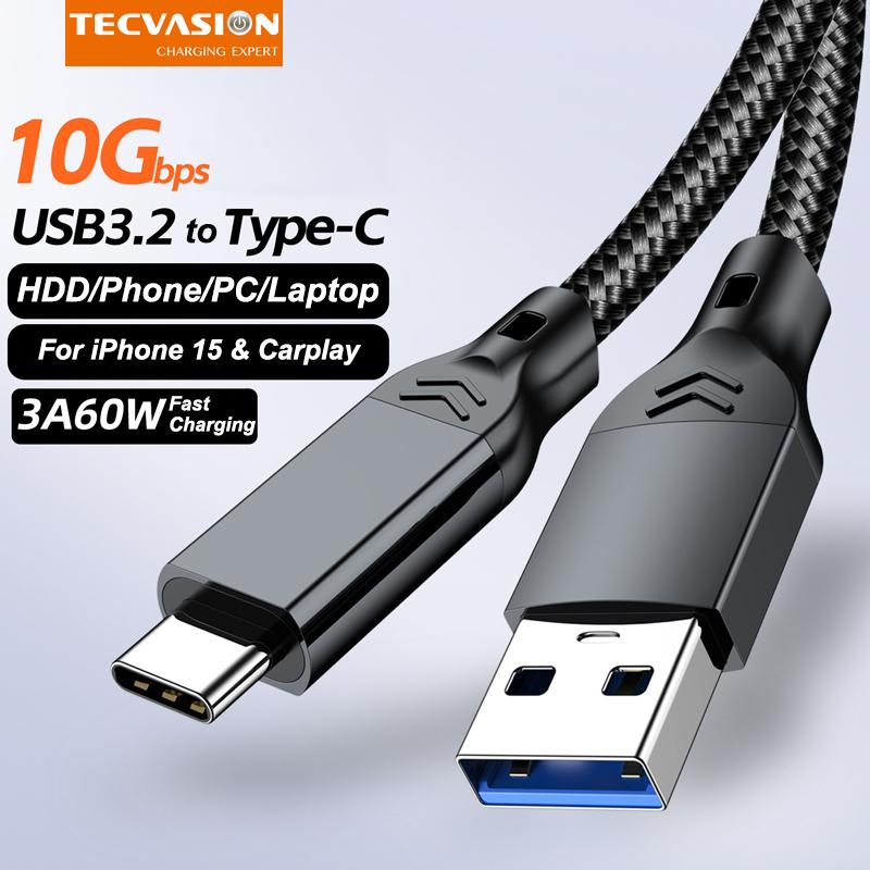 

USB3.2 Type A to USB C Gen2 10Gbps Cable Data Transfer SSD Hard Disk NVMe Cable 3A 60W Fast Charging for iPhone 15 16 Samsung 0.5m