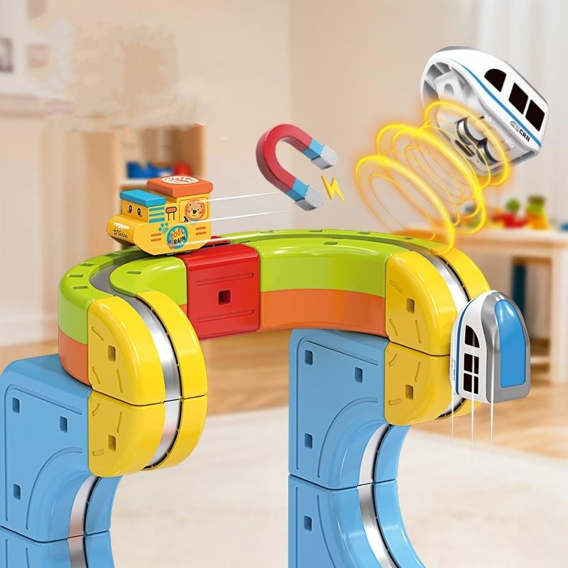 Magnetic Klick Rail Electric Train Set Flexible 3D Gravity-Defying Race Track Motorized Car Building Kit for Kids  Education Toy
